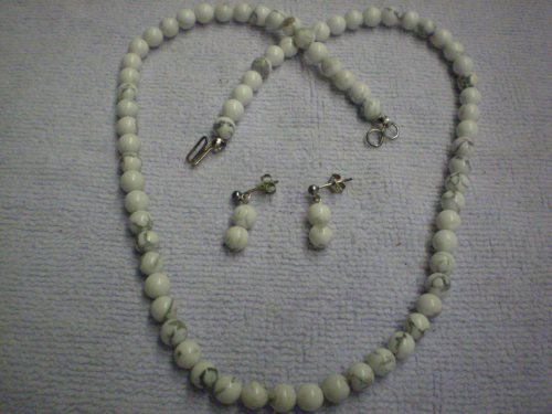 Necklace & earrings, white howlite spherical beads